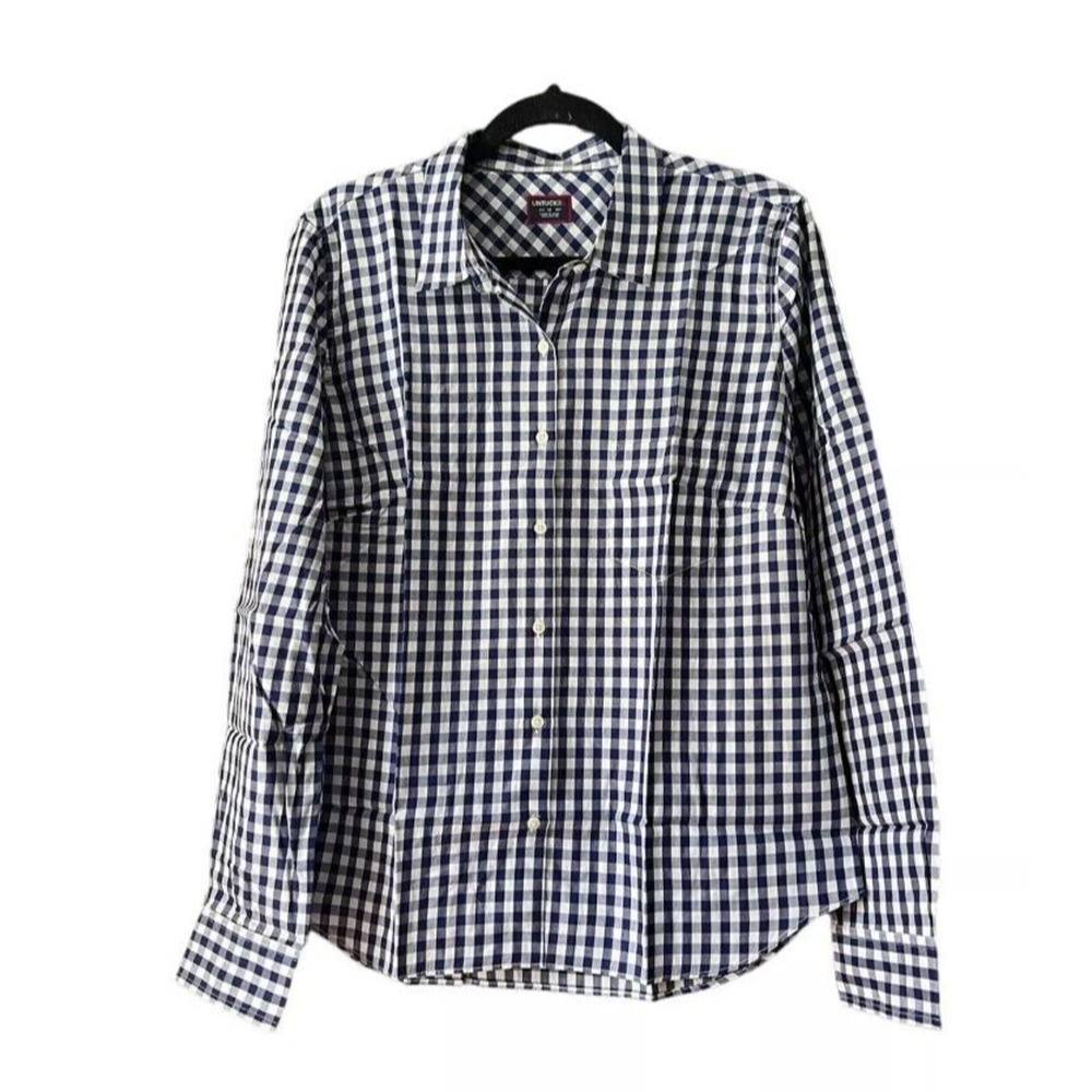 UNTUCKit Womens Blue White Gingham Cotton Button Up Shirt Sizeā 2 NWT